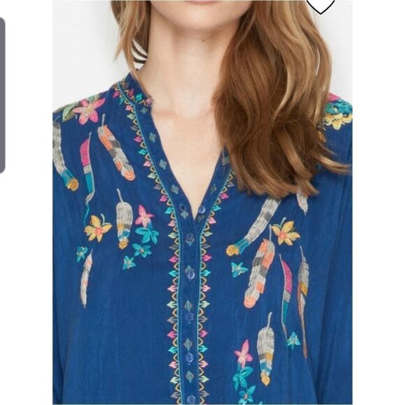 Johnny Was Victoria Blue feather blouse size small - Picture 2 of 7